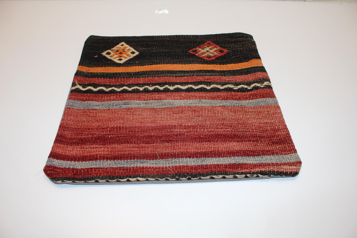 Tribal Stripe Boho Cushion, Handwoven Anatolian Accent Pillow, Warm Rustic Home Decor(16x16 in)