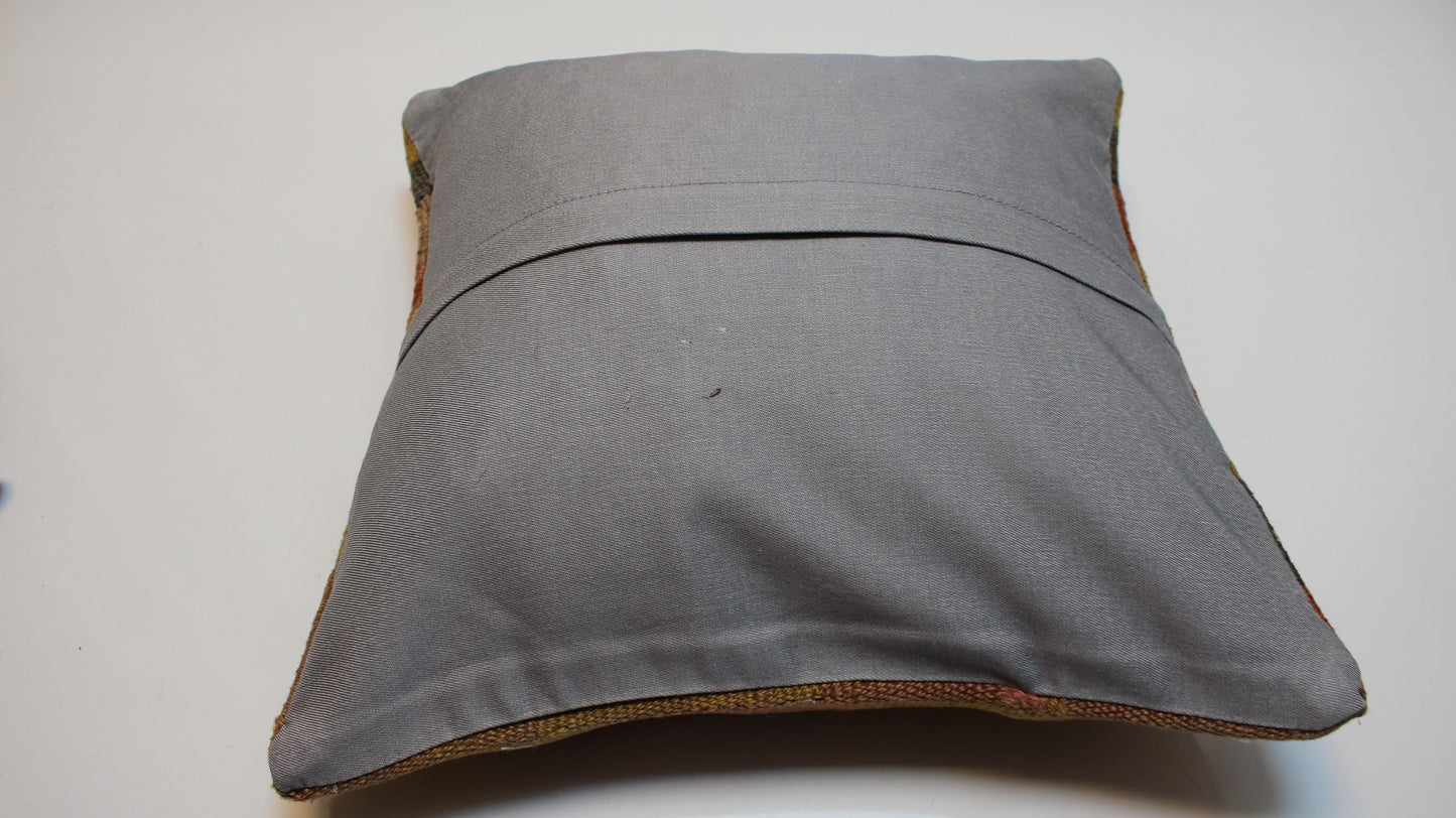 Muted Stripe Boho Cushion, Handwoven Earthy Accent Pillow, Warm Rustic Home Decor(16x16 in)