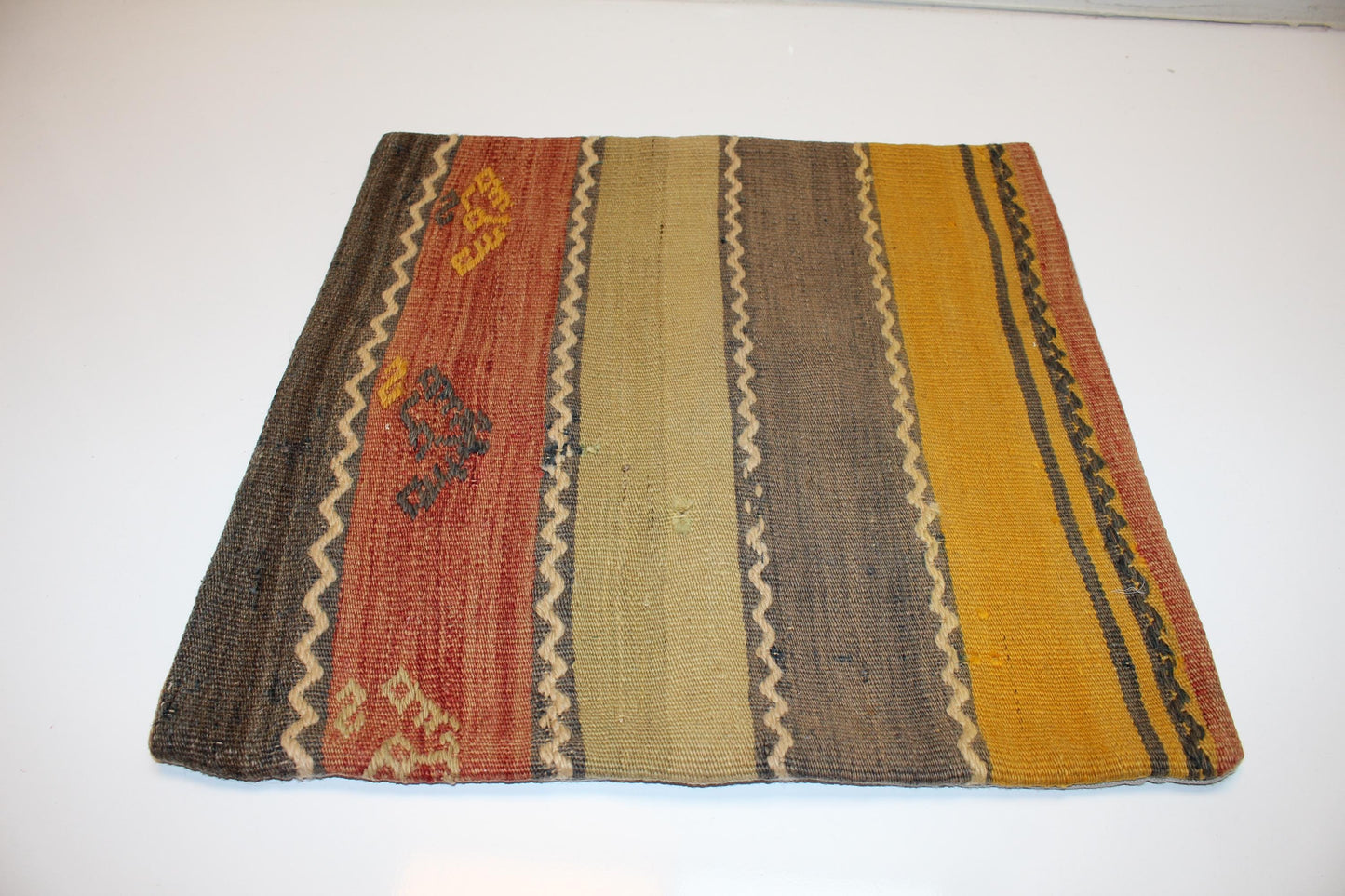 Striped Kilim Pillow Cover, Earth Tone Rug Cushion, Boho Decor