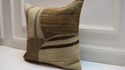 Vintage Turkish Kilim Pillow Cover, Neutral Patchwork Rug Cushion