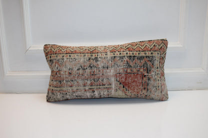 Vintage Turkish Kilim Lumbar Pillow Cover, Rustic Boho Bench Cushion 12x24