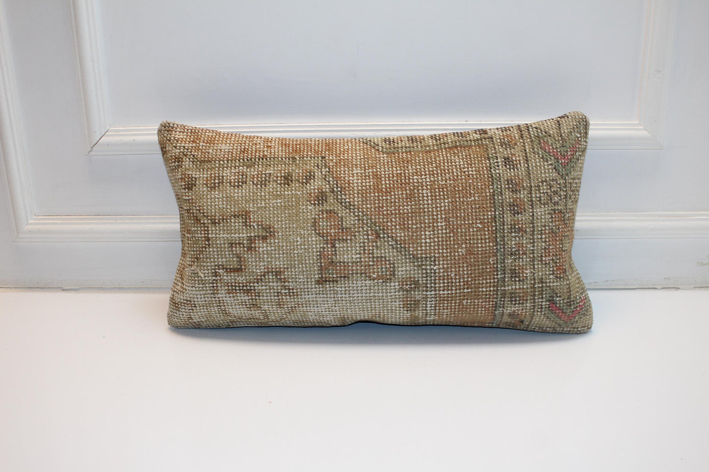Vintage Turkish Kilim Lumbar Pillow Cover, Boho Rug Cushion 12x24