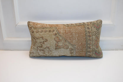 Vintage Turkish Kilim Lumbar Pillow Cover, Boho Rug Cushion 12x24