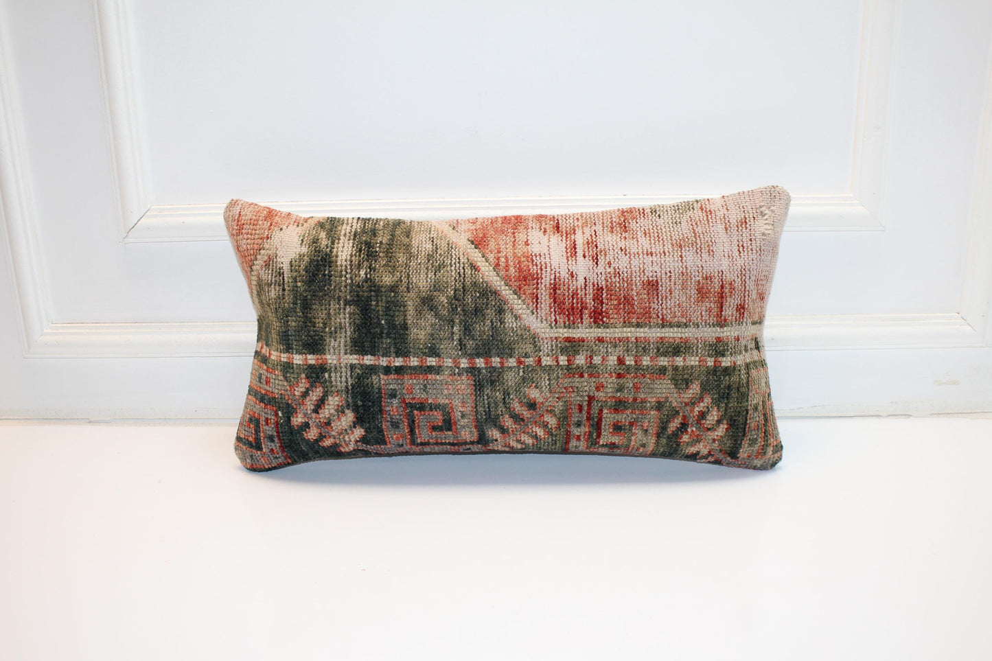 Vintage Kilim Lumbar Pillow Cover, Earth Tone Rug Cushion 12x24