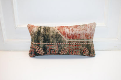 Vintage Kilim Lumbar Pillow Cover, Earth Tone Rug Cushion 12x24