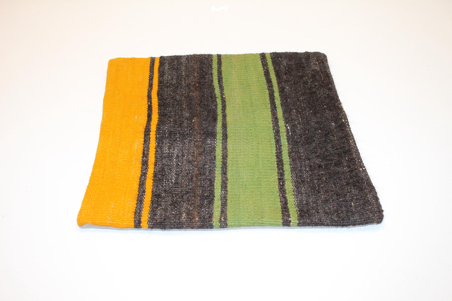 Vintage Turkish Kilim Pillow Cover, Striped Boho Rug Cushion, Earthy Minimal Anatolian Design Accent Pillow(16x16 in)