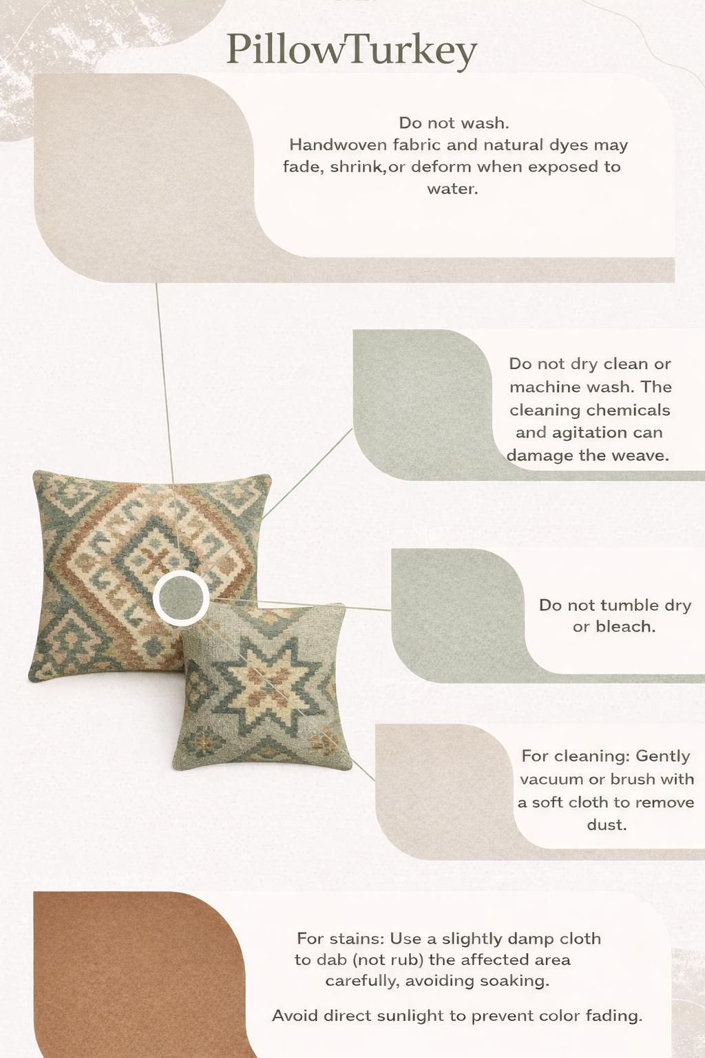 Green & Beige Turkish Rug Cushion, Geometric Anatolian Pattern, Boho Sofa, Bench Decor 20x20 inch
