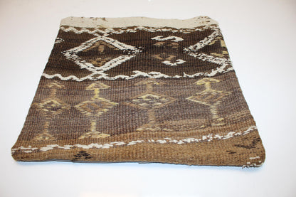 Handwoven Anatolian Rug Cushion, Neutral Boho Rustic Sofa Decor Pillow(16x16 in)