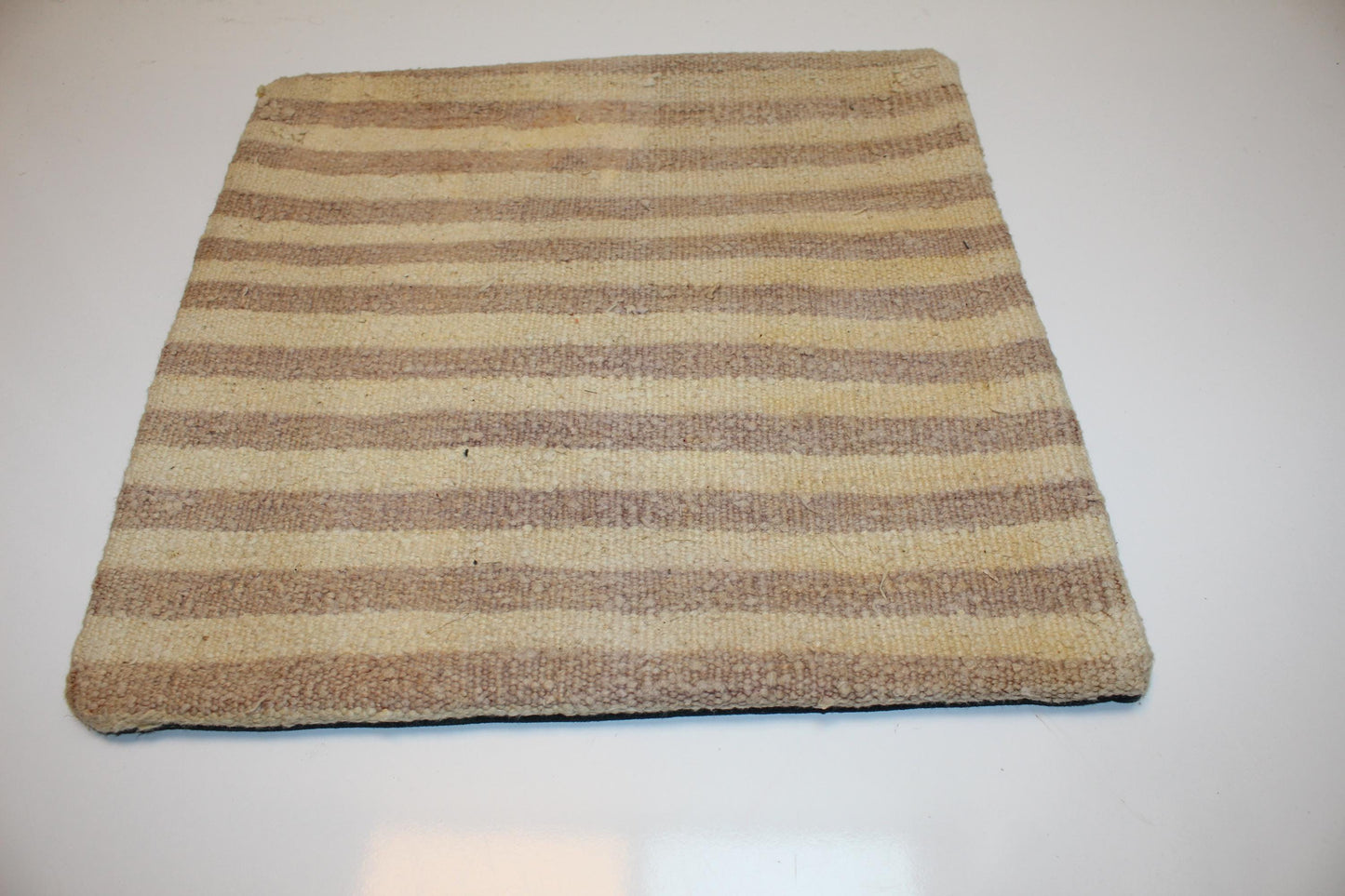 Natural Striped Wool Cushion, Neutral Earth Tone Minimal Rustic Sofa Decor(16x16 in)