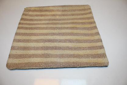 Natural Striped Wool Cushion, Neutral Earth Tone Minimal Rustic Sofa Decor(16x16 in)