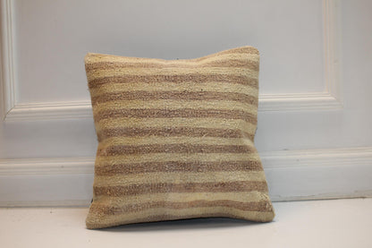 Natural Striped Wool Cushion, Neutral Earth Tone Minimal Rustic Sofa Decor(16x16 in)