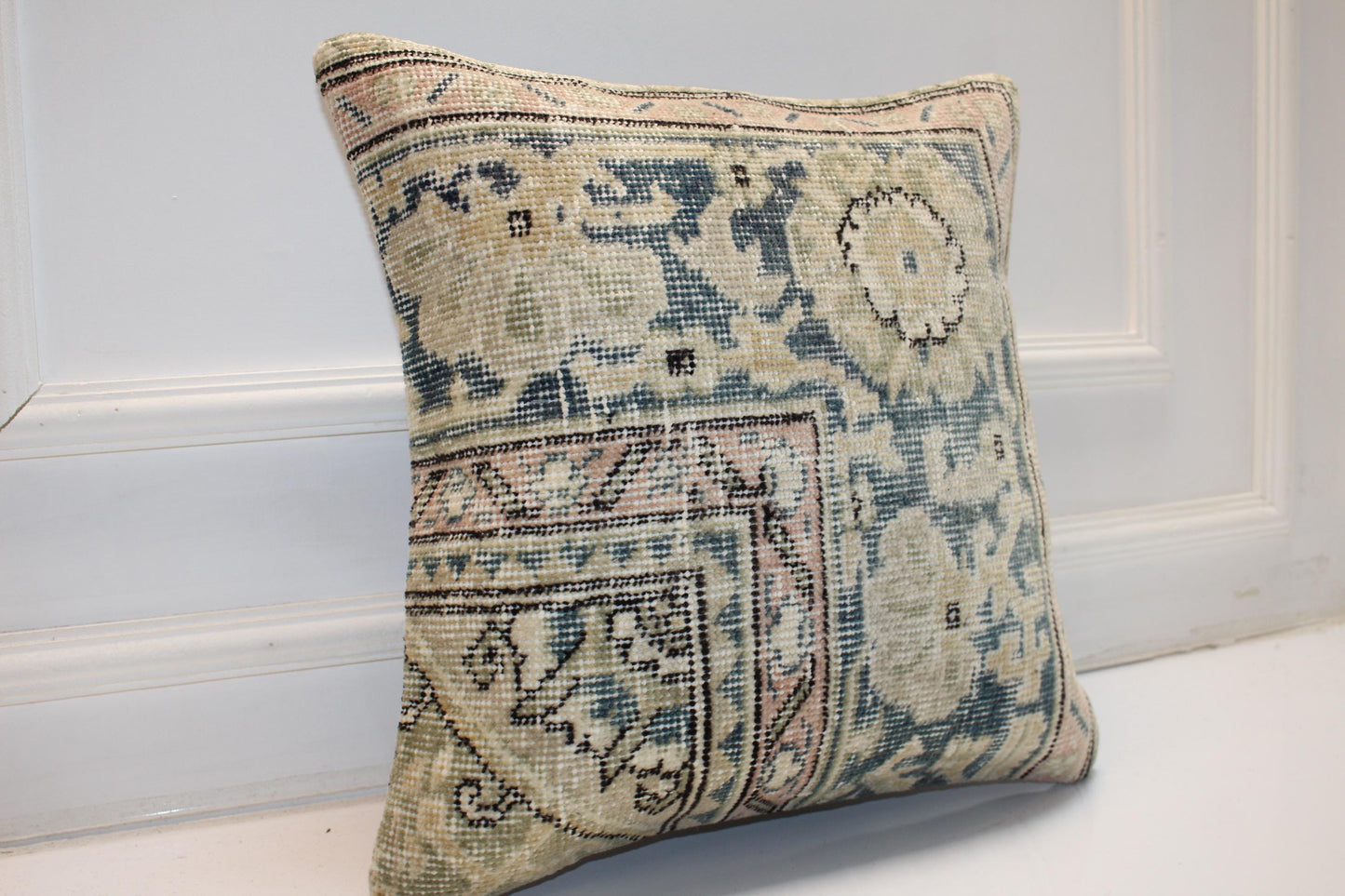 Faded Anatolian Pattern Cushion, Muted Pastel Textile Accent for Elegant Interiors 18x18 inch