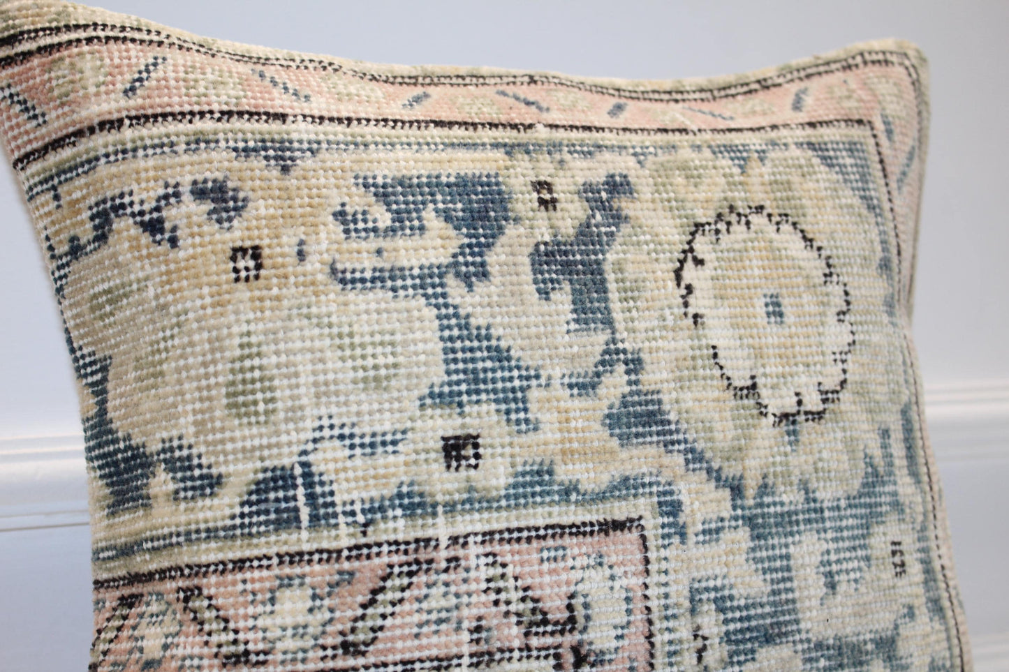 Faded Anatolian Pattern Cushion, Muted Pastel Textile Accent for Elegant Interiors 18x18 inch