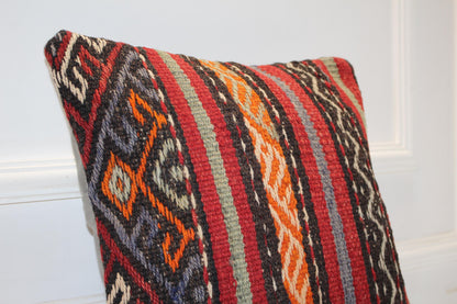 Handwoven Anatolian Rug Cushion, Boho Ethnic Decor, Rustic Sofa Accent (16x16 in)