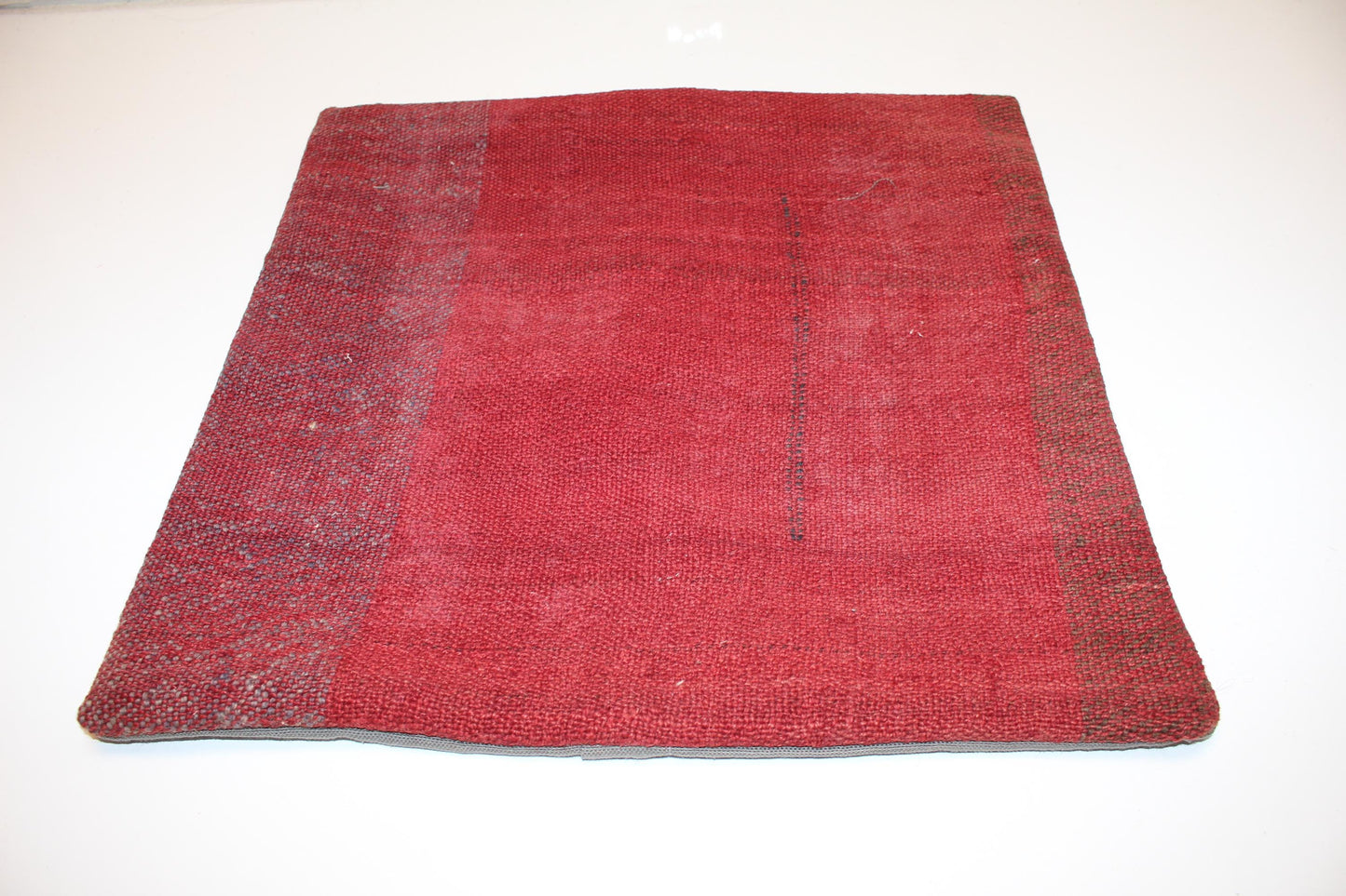 Solid Red Handwoven Rug Cushion, Minimal Rustic Boho Decor, Anatolian Textile Accent(16x16 in)