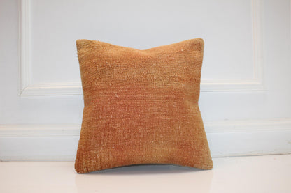 Handwoven Kilim Pillow Cover, Earth Tone Turkish Rug Cushion (16x16 in)