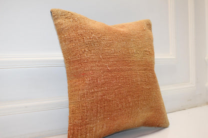 Handwoven Kilim Pillow Cover, Earth Tone Turkish Rug Cushion (16x16 in)