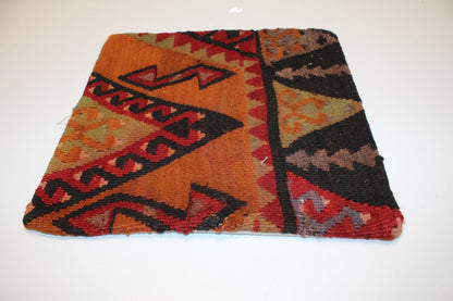 Handwoven Kilim Pillow Cover, Geometric Turkish Rug Cushion (16x16 in)