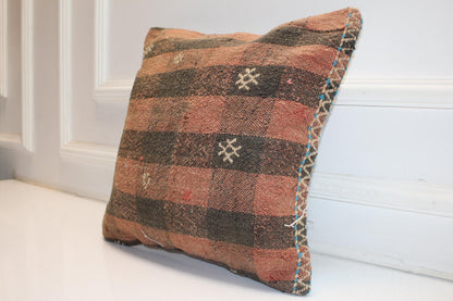 Handwoven Kilim Pillow Cover, Striped Turkish Rug Cushion (16x16 in)