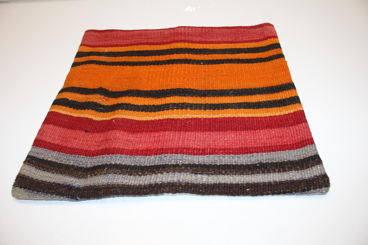Handwoven Kilim Pillow Cover, Vertical Stripes, Boho Throw Cushion (16x16 in)