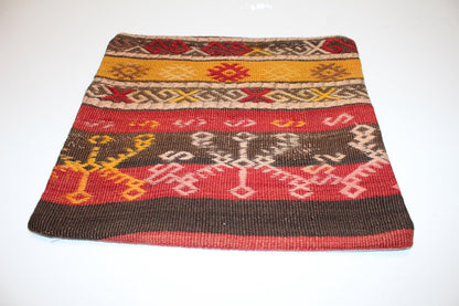 Handwoven Kilim Pillow Cover, Turkish Rug Cushion, Boho Home Decor (16x16 in)
