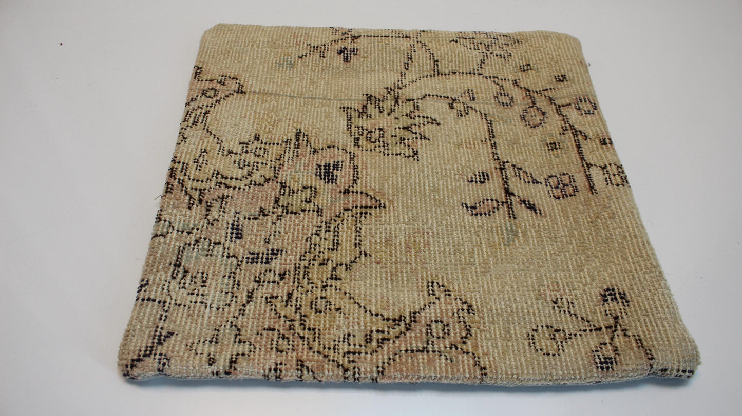 Vintage Turkish Kilim Pillow Cover, Beige Woven Rug Cushion (16x16 in)