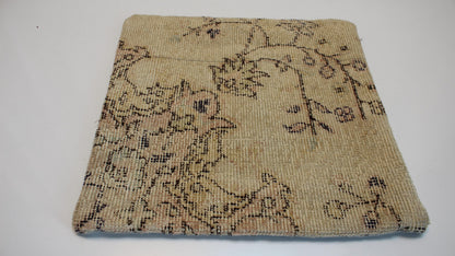 Vintage Turkish Kilim Pillow Cover, Beige Woven Rug Cushion (16x16 in)