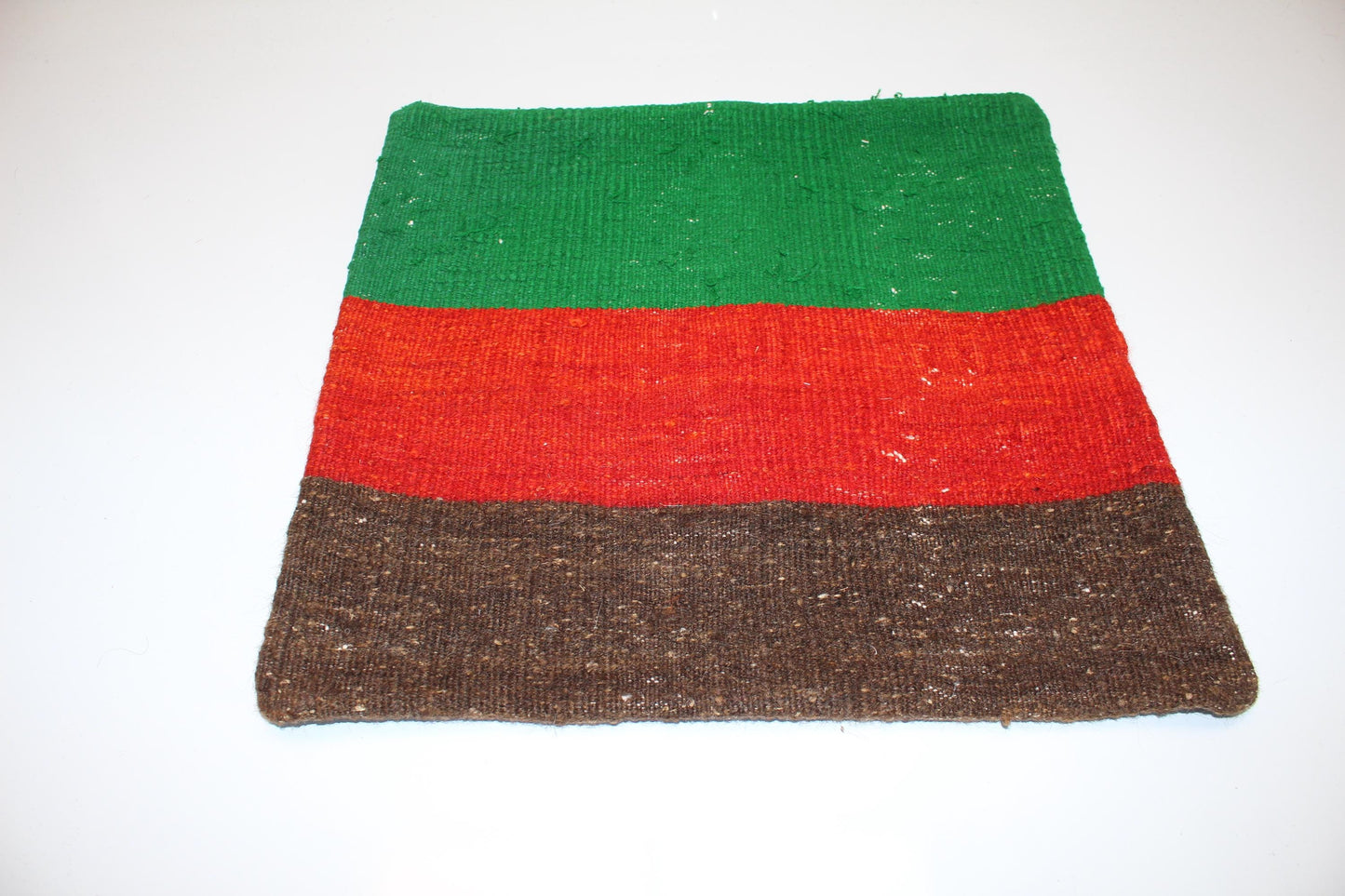 Green Red Color Block Rug Cushion, Bold Rustic Boho Decor, Handmade Square Accent Pillow(16x16 in)