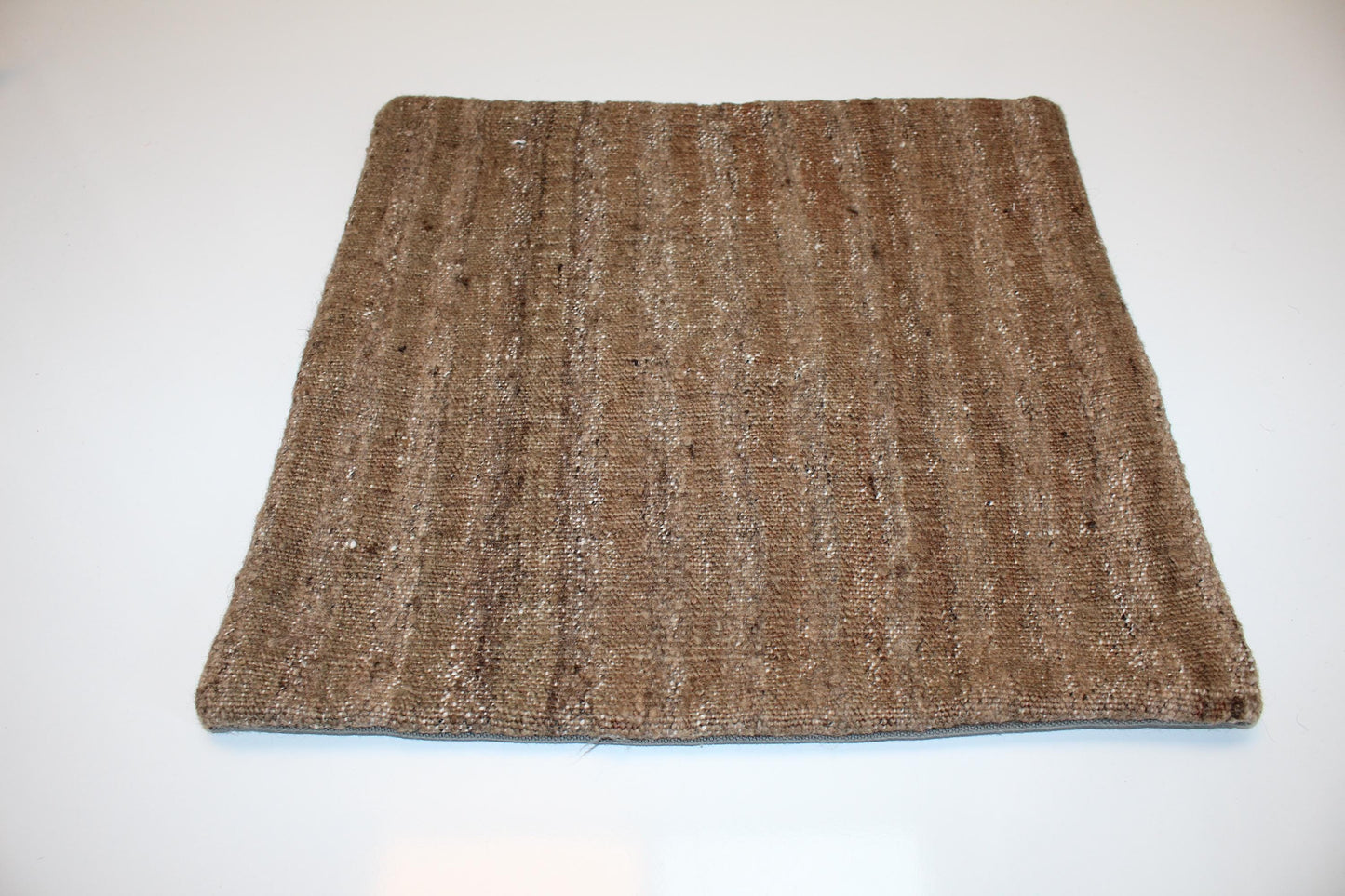 Solid Brown Rustic Rug Cushion, Minimal Natural Decor, Handmade Square Accent Pillow(16x16 in)