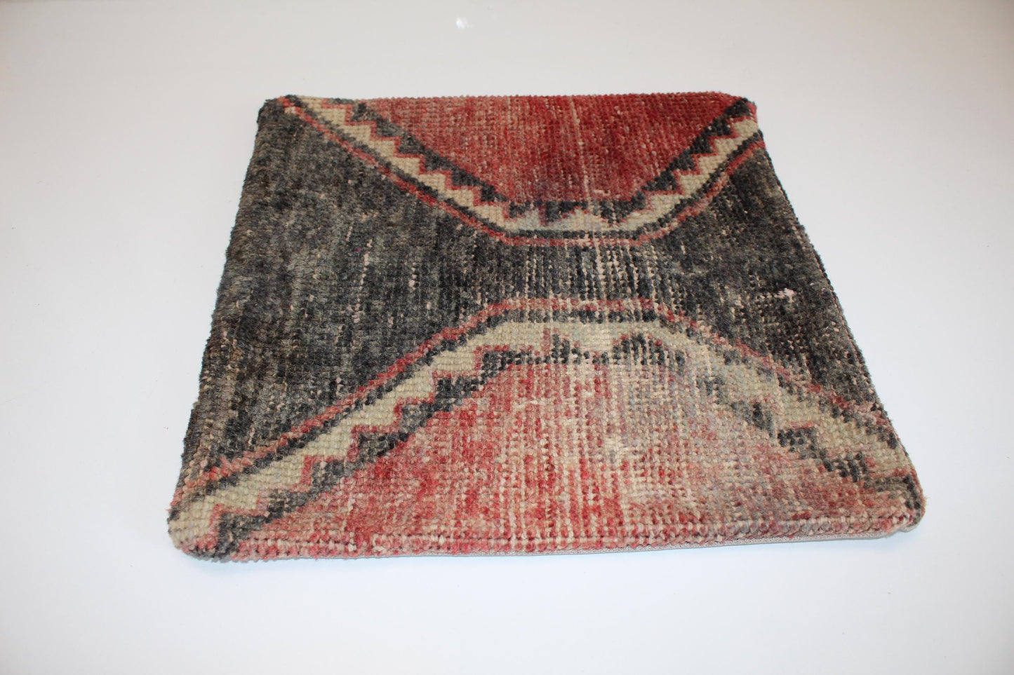 Tribal Geometric Kilim Cushion, Bold Boho Decor, Handmade Anatolian Rug Pillow(16x16 in)