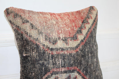 Tribal Geometric Kilim Cushion, Bold Boho Decor, Handmade Anatolian Rug Pillow(16x16 in)