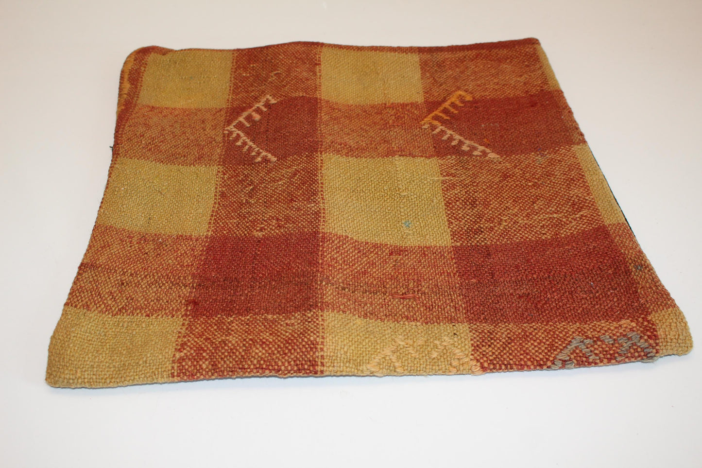 Patchwork Kilim Cushion, Rustic Earth Tone Boho Decor, Handmade Anatolian Rug Pillow(16x16 in)