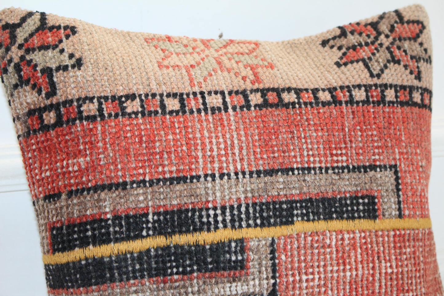 Tribal Geometric Kilim Cushion, Southwestern Boho Decor, Handmade Anatolian Rug Pillow(16x16 in)