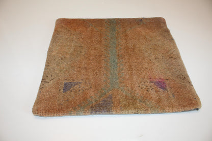 Minimal Earth Tone Kilim Cushion, Primitive Boho Decor, Handmade Anatolian Rug Pillow(16x16 in)