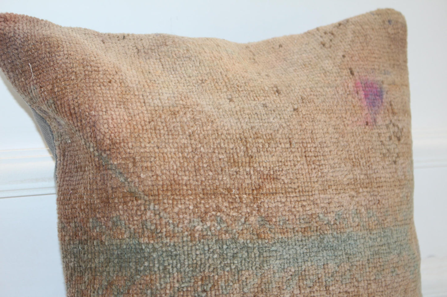 Minimal Earth Tone Kilim Cushion, Primitive Boho Decor, Handmade Anatolian Rug Pillow(16x16 in)