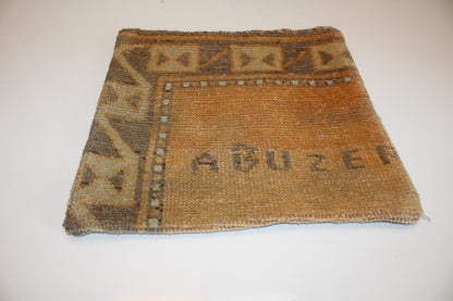 Muted Geometric Kilim Cushion, Antique Earth Tone Boho Decor, Handmade Anatolian Rug Pillow(16x16 in)