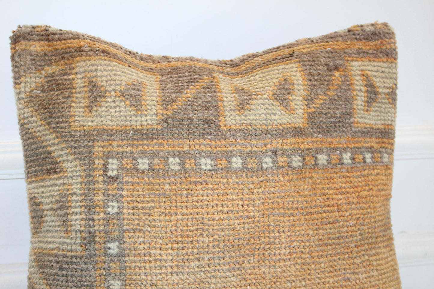 Muted Geometric Kilim Cushion, Antique Earth Tone Boho Decor, Handmade Anatolian Rug Pillow(16x16 in)