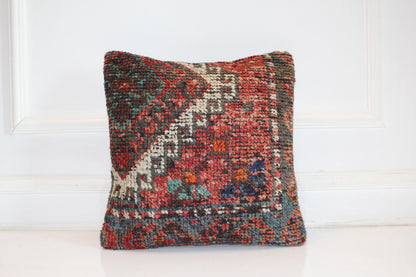 Bold Tribal Kilim Cushion, Colorful Ethnic Boho Decor, Handmade Anatolian Rug Pillow(16x16 in)