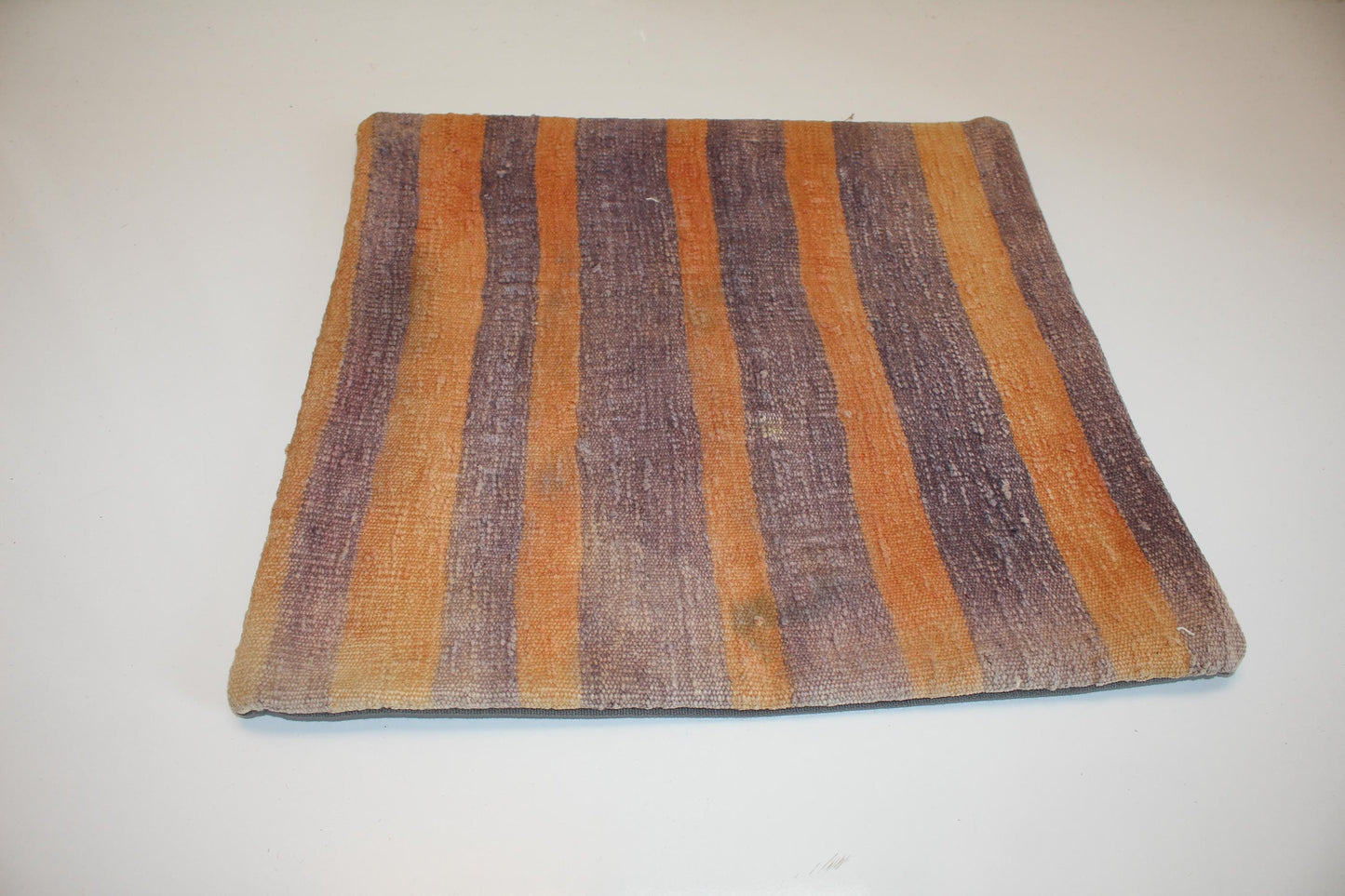 Soft Striped Kilim Cushion, Muted Earth Tone Boho Decor, Handmade Anatolian Rug Pillow(16x16 in)