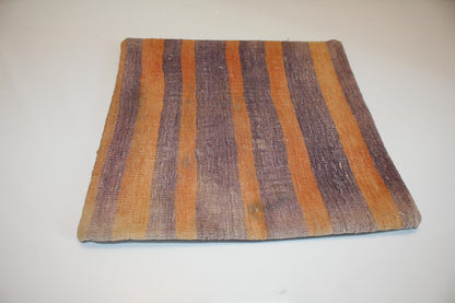 Soft Striped Kilim Cushion, Muted Earth Tone Boho Decor, Handmade Anatolian Rug Pillow(16x16 in)
