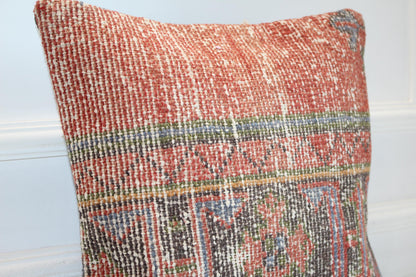 Faded Terracotta Kilim Cushion, Earthy Boho Decor, Handmade Anatolian Rug Pillow(16x16 in)