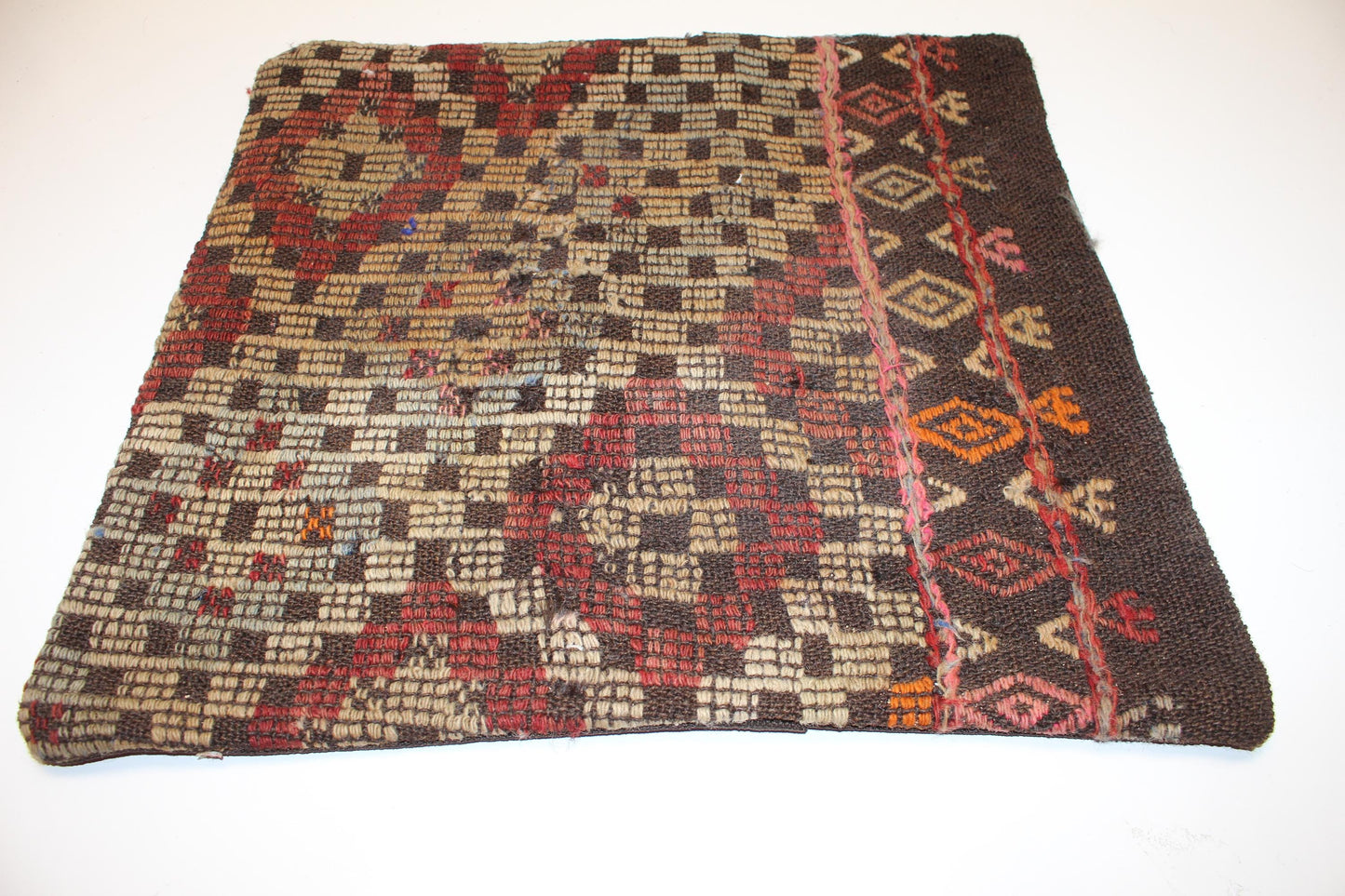 Handwoven Kilim Pillow Cover, Earth Tone Tribal Rug Cushion, 18x18 inch