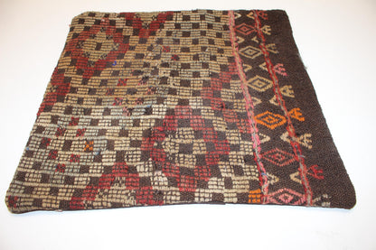 Handwoven Kilim Pillow Cover, Earth Tone Tribal Rug Cushion, 18x18 inch