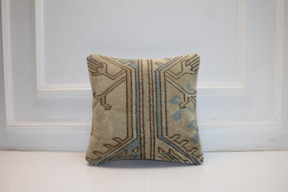 Handmade Kilim Pillow Cover, Geometric Rustic Boho Decor (16x16 in)