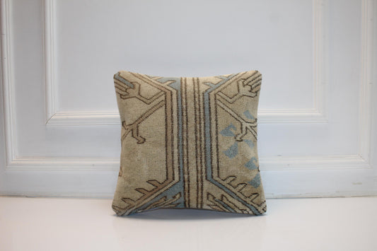 Handmade Kilim Pillow Cover, Geometric Rustic Boho Decor (16x16 in)