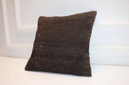Handmade Brown Kilim Pillow Cover, Earth Tone Boho Decor (16x16 in)