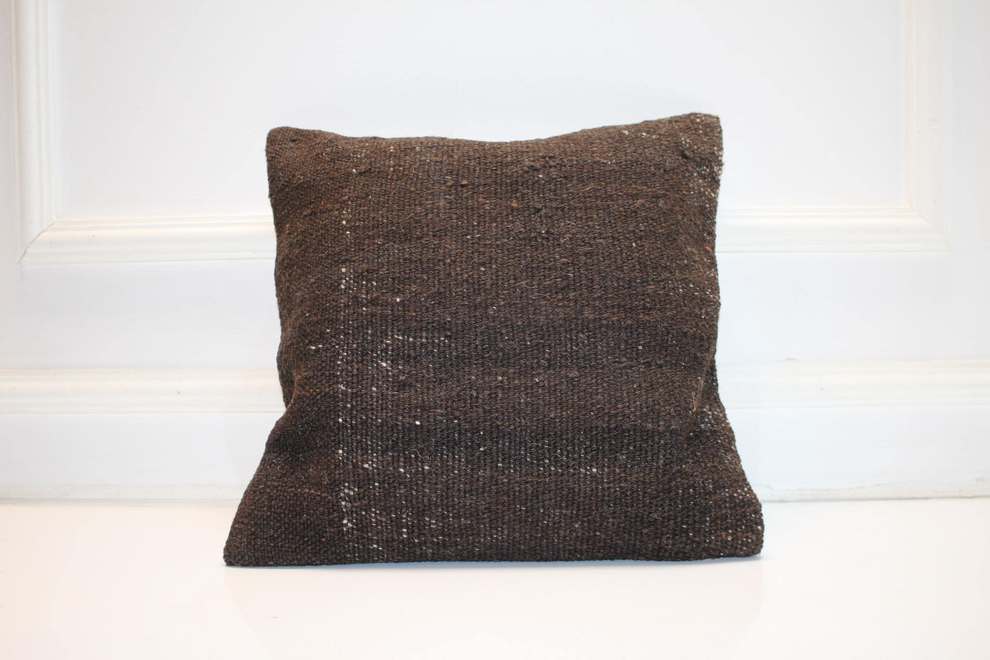 Handmade Brown Kilim Pillow Cover, Earth Tone Boho Decor (16x16 in)