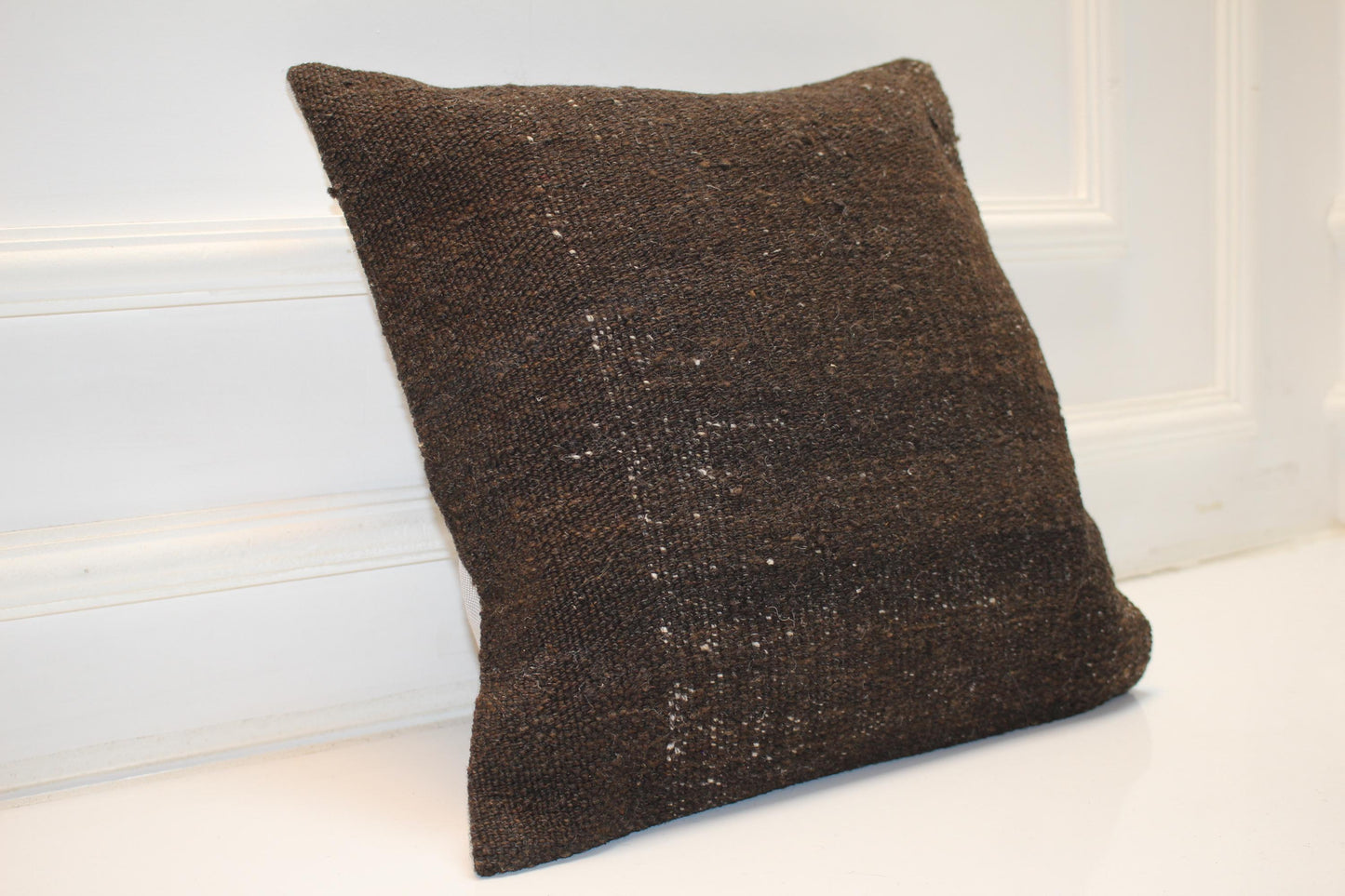 Handmade Brown Kilim Pillow Cover, Earth Tone Boho Decor (16x16 in)