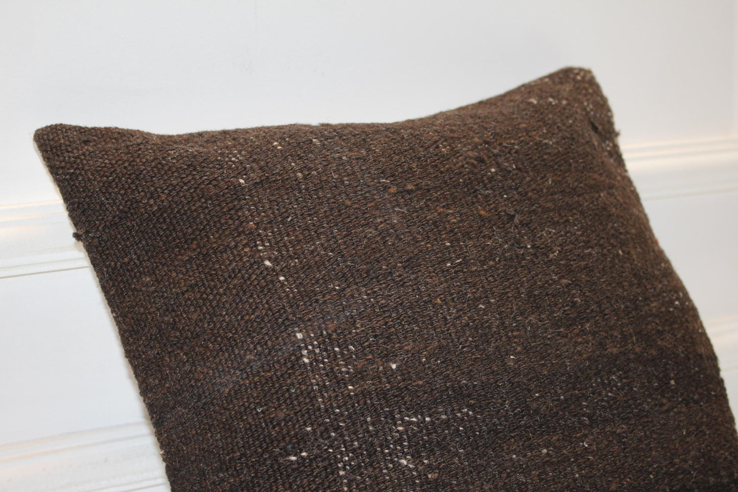 Handmade Brown Kilim Pillow Cover, Earth Tone Boho Decor (16x16 in)