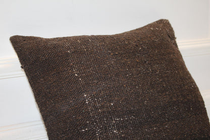 Handmade Brown Kilim Pillow Cover, Earth Tone Boho Decor (16x16 in)
